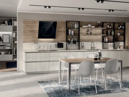 Cucina Moderna Liberamente Concrete Jersey e Rovere Voyage di Scavolini